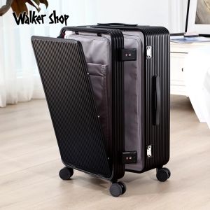 WalkerShop Full Aluminum Magnesium Alloy Business Luggage Bag Front Opening Carry-On Suitcase Men Side Open Cover Metal
