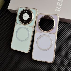 Applicable to Huawei Pura90 plain leather magnetic mobile phone case MATE80PROMAX electroplated gold edge ring shadow PC protective case h260709