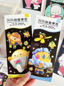 Egg Puff Party Shiny Scratch Art Paper Kids DIY Colorful Graffiti Scraping Painting Scratch Art Paper Sanrio Cartoon Fun Note