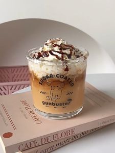 HANNAHHOUSE Korean Ins Cup Cafe Glass Mug Coffee Cup Transparent Ice Coffee Cup Americano Ins Cup Juice 韩式透明玻璃咖啡杯玻璃杯水杯