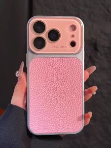 other | Luxury Large Window PU Textured Leather Phone Case For iPhone 17 16 15 14 13 Pro Max Glass Lens Protective Shockproof Back Cover