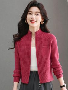 เสื้อสเวตเตอร์ถักคอตั้งทรงหลวมสำหรับผู้หญิง ฤดูใบไม้ผลิและฤดูใบไม้ร่วง ผ้าขนสัตว์ กระโปรงทรงเอ แขนยาว ปกติ ปกติ