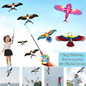 Kids Kite With Fishing Rod Dynamic Cartoon Bird Butterfly Handheld Fishing Rod Kite With Handle Eagle Children Flying Kite Toy