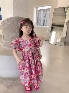 dress anak perempuan import korean style -Gaun anak lengan balon cocok untuk usia 0-7 tahun Gaun Anak Perempuan Motif Bunga Warna-warni Dress Cantik untuk Pesta dan Sehari-hari