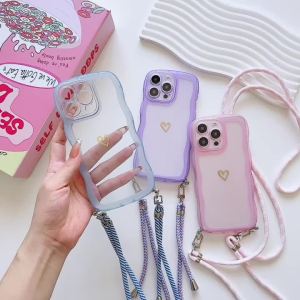 Fashion Lanyard Case For Samsung Galaxy S26 Ultra S25 S24 FE S23 Plus S21 S20 Shockproof Crossbody Cord Strap Wave Clear Cover