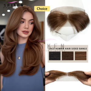 SPIKFN 25cm Natural Straight Hair Sided Bangs For Woman Hair Pieces Lace Human Hair Bangs 6 Colors Available Black Brown Blonde