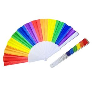 AUK. 7 inch Childrens Craft Folding Fan Rainbow Flat Fans Kindergarten Cloth Dance Small Fan Cold Fan