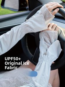 Miiow | Lace Spliced Ice Sleeve Womens Summer UV Protection Outdoor Driving Cycling Fashion Sunscreen Black Stylish Sun Protection Arm Covers