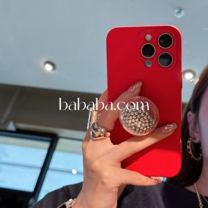 iPhone17 pro 15 14 13 12 เคสโทรศัพท์แบบซิลิโคนนุ่มแบบครอบเต็มพร้อมที่วางลูกปัดเงินสไตล์เกาหลีที่ดูหรูหราและมีสไตล์