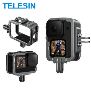 TELESIN | TELESIN Aluminum Alloy Frame Case for GoPro 12 Hero 12 11 10 9 Action Camera Vlog Shell Protective Cage Housing Cold Shoe Mount