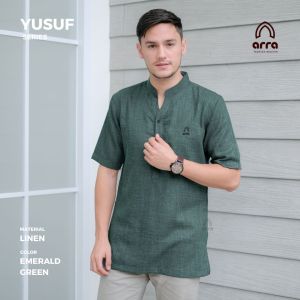 Baju Koko Kemeja Katun linen Lengan Pendek Koko Yusuf Emerald Green
