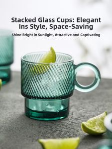 YOGEHOME | Elegant Green Glass Cup with Handle for Couples
