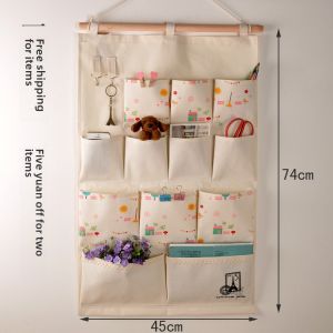 Dorm Storage Bag Cotton and Linen Fabric Multi-Layer Multi-Pocket Hanging Bag behind the Door Wall Mounted Upper Wardrobe Sundries Organizing Bag