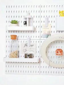 Pegboard Dish Rack Kit Hole Board Organizer Accessories Shelf Wall Hanging Rack Shelves Punching-free Wall Storage Rack with Sticky Hook DIY Decoration Combination Accessories