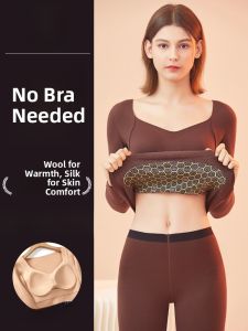 MiiOW | Warm Wool Underwear Top Womens Integrated No-Trace Shirt Inner Wool Base Layer Autumn Winter V-neck Long Sleeve Solid Color