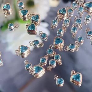 EQIANAO 4-6mm Lake Blue Heart Rhinestone Copper Crystal Pendant DIY Jewelry Making for Necklace Bracelet Earrings Accessories