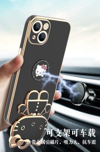 Cute KT Cat Phone Case for HONOR X9 X8 X7 5G 80 Pro 80se 70 Pro 60 Pro Magic 4 Pro magnetic car phone holder case lovely shell back cover Plating Silicone Bracket Holder with Vanity Mirror