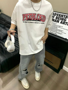 Trendy Cotton Short Sleeve T-Shirt Mens Loose Fit round Neck Printed Casual Style Summer Breathable Comfortable Youth Fashion