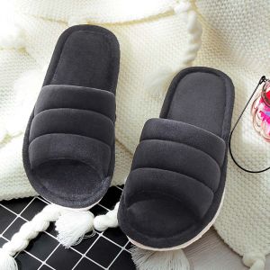 Thickened Cotton Slippers for Men And Women Indoor Anti-Slip Warm Home Use Open-Toe Fur Slippers for Couples All Seasons