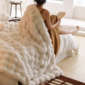 Soft Fluffy Faux Fur Blanket Rabbit Fur BlanketLuxury Thick Fuzzy Couch Blanket for WinterCute Lovely Blanket for Pet