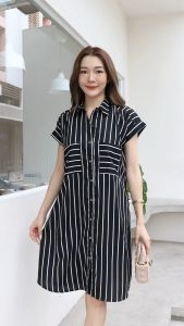 🌈BY TOGETHER SHOP🌈 เดรสไหมอิตาลี งานสวย สายเกา ห้ามพลาด มินิเดรส ผ้าลายริ้ว เดรสแขนสั้น