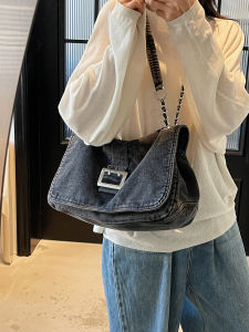 Fashionable Large Capacity Denim Shoulder Bag Womens 2025 New Style Chain Tote Bag for Commuting And Class Soft Handbag