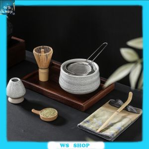 ชุดชุดชงชาสไตล์ญี่ปุ่น (7ชิ้น) /(4ชิ้น) ถ้วยชาเขียวชุดเครื่องตีชาเขียวพร้อมเครื่องตีชาเขียวไม้ไผ่ชาเขียวที่เทน้ำแกงจากหม้อกันหกเลอะเทอะ (Chasen) ตัก (Chashaku) ที่วางเครื่องตีชาเขียวทำชา