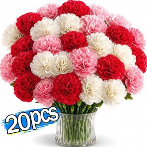 20Pcs Realistic Single-Stem Carnation 35cm Artificial Flower Bouquet Home Decor Artificial Flowers Mother’s Day And Teachers’ Day Gift