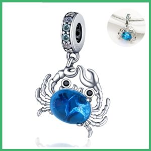 925 Sterling Silver Blue crab Charms Pendant with Cubic ZirconiaFit DIY bracelet necklace Gift for Her,Colgante Plata