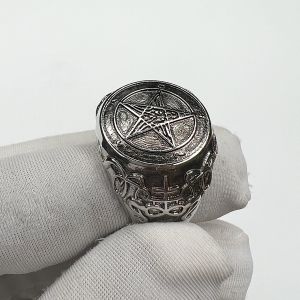 Kaivy New Arrival Satane Satane Evil Devil Sheep Head Baphomet Inverted Pentagram Band Badge Ring