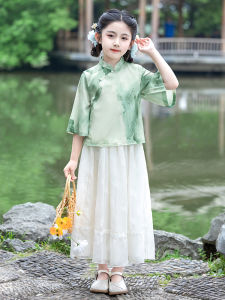 Girls Cheongsam Style New Chinese Summer Skirt Short Girls Cheongsam Dress Jiangnan Style Hanfu Childrens Traditional Costume