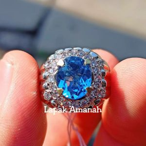 Cincin Blue Topaz London Asli Top Kristal Super Mewah