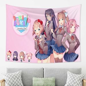 IKAMA Heartbeat Literature Club Tapestry For All Staff Anime Campus Cute Atmosphere Ins Style Room Decoration Home Decoration