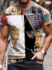 เสื้อยืดคอกลมพิมพ์ลายลำลองสำหรับผู้ชาย ฤดูร้อน 2021 เสื้อเชิ้ตแขนสั้นทรงสลิมฟิต แฟชั่นลำลอง สไตล์ยุโรปและอเมริกัน