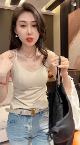 Spring 2024 Womens Lace Splice Double Strap Ice Silk Slimming Versatile Backless Vest Fashionable Casual Style Regular Length