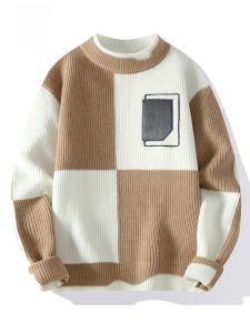 ROMON | Lormen Mens Fleece Lined Loose Fit Casual Round Neck Knitwear Thermal Underwear Fashionable Winter Sweater Street Style Long Sleeve