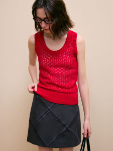 Original Design Hollow out Knitted Vest Pure Cotton Texture Sensation Retro Korean Style Artistic Countryside Style Womens Vest