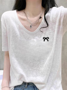 White Sleeveless V-Neck T-Shirt Womens Loose Fit Summer New Bamboo Rayon Ice Silk ThinStyleSmall Top Trendy Korean Style