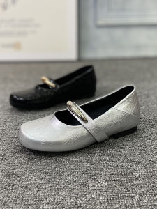 Elegant Metal Detailing Genuine Leather Flat Bottom Mary Jane Shoes Womens Fashionable round Toe Retro Personality Single Shoes