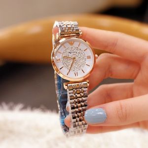Waterproof Diamond Embedded Ladies Watch Elegant Student Fashion Quartz Movement Stainless Steel Band round Face Mineral Glass