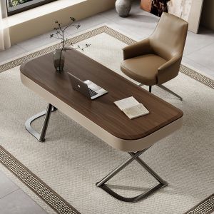 Classy Solid Wood Desk Accessible Luxury Modern Minimalist Saddle Leather For Home Study and Bedroom Veneer of Juglans Regia Office Table