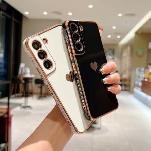CrashStar Heart Pattern Electroplated Soft Shockproof Phone Case For Samsung Galaxy S25 S24 Ultra S23 + S22 S21 Plus S20 FE A35 A25 A15 A54 A34 A14 A53 A33 A13 5G A12 A56 A16 Fashion Phone Casing Cover Shell With Side Pattern
