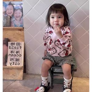 Korean Style Girls Long Sleeve Thin Hoodie T-Shirt Cute KT Cat Print Spring Autumn Wear for Babies And Kids