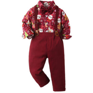 Kids Boy Santa Print Romper Suit Toddler Christmas Set for Holiday Evening Party