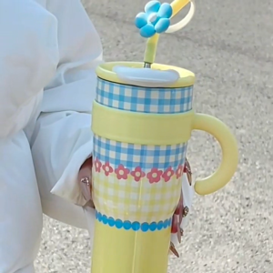 New Tumbler Aesthetic 316 keramik Stainless Botol 1200ml Tumbler Lucu BPA Free Botol Minum Anak Panas dingin Botol dengan sedotan Cangkir termos mobil