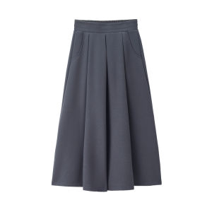 Giordano Grey A-Line Mini Skirt Womens Autumn Winter New Style Pleated Semi-Elastic Waist Midi Skirt 13465780