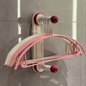 Dopamine Wall-Mounted Suction Cup Clothes Hanger Storage Rack Adjustable Home Organization Holder No Drilling Required
