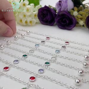 SilverWholesale #BB250 Original Silver Birthstone Charm Bracelet ( Gelang Batu Kelahiran )
