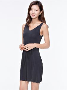 Ice Silk Midi Strap Vest Dress for Women Summer Anti-Penetration Base Ride Slip Dress Thin Nightdress Export Export Daily Order