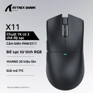 Chuột Chơi Game ATTACK SHARK X11 22000 DPI Cảm Biến PAW3311 Nhẹ 59g Không Dây BT/2.4G/có Dây 2000 Lần Bấm - Thiết Kế Công Thái Học
